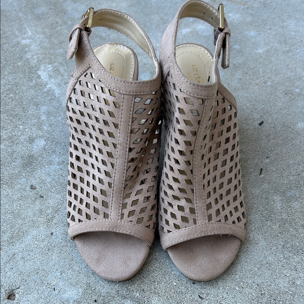 Liz Claibornne Tan Peep-Toe Heels